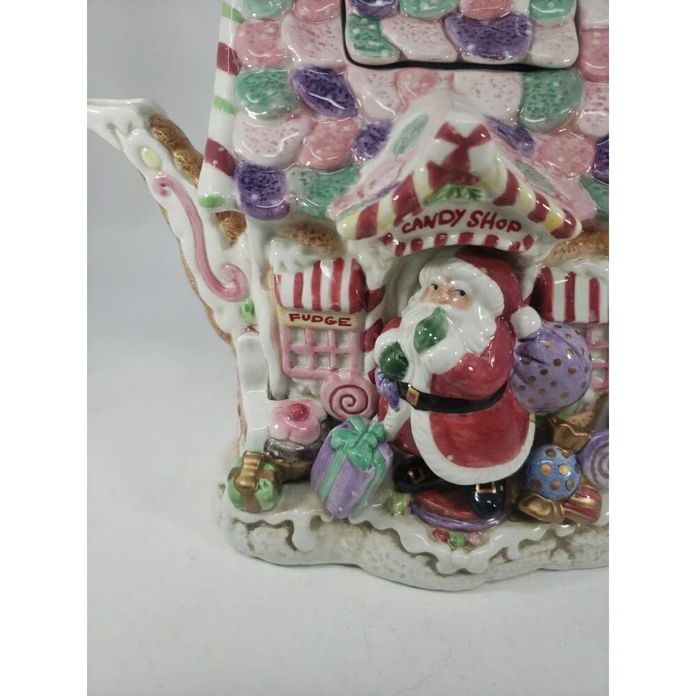 Fitz & Floyd Candy Lane Express Candy Shop Teapot Santa Claus Fudge Ceramic